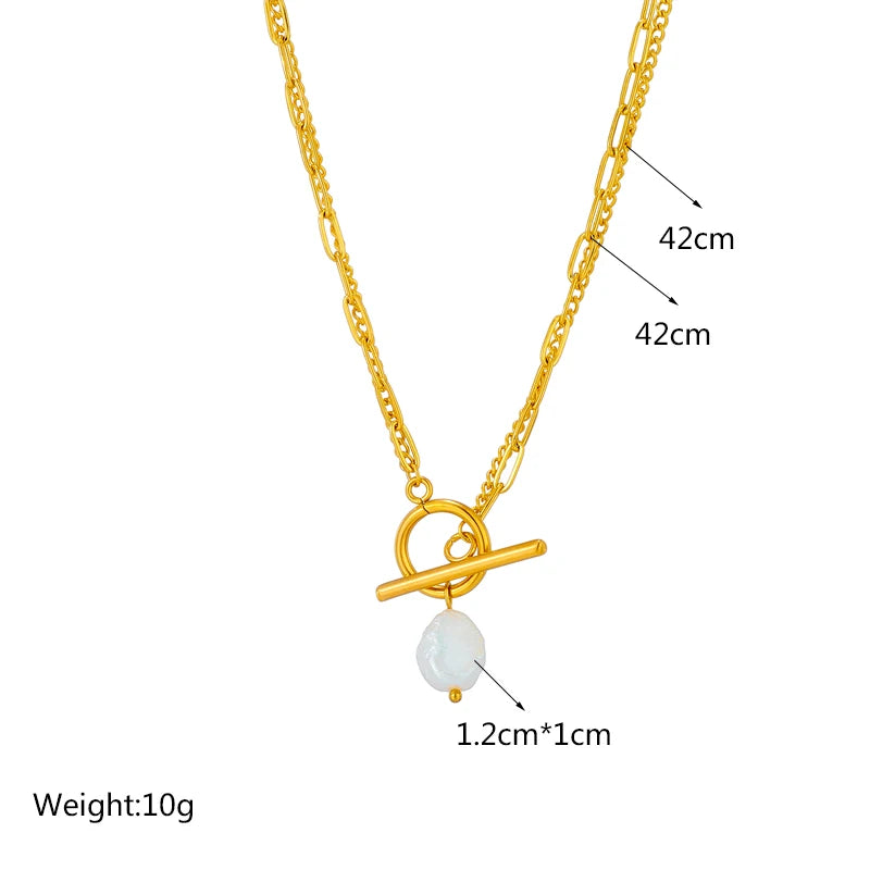 Laura 316L Stainless Steel Pearl 18k Gold Plated Pendant Necklace For Women New Girls 2-Layer Chain - 27 Trendstore
