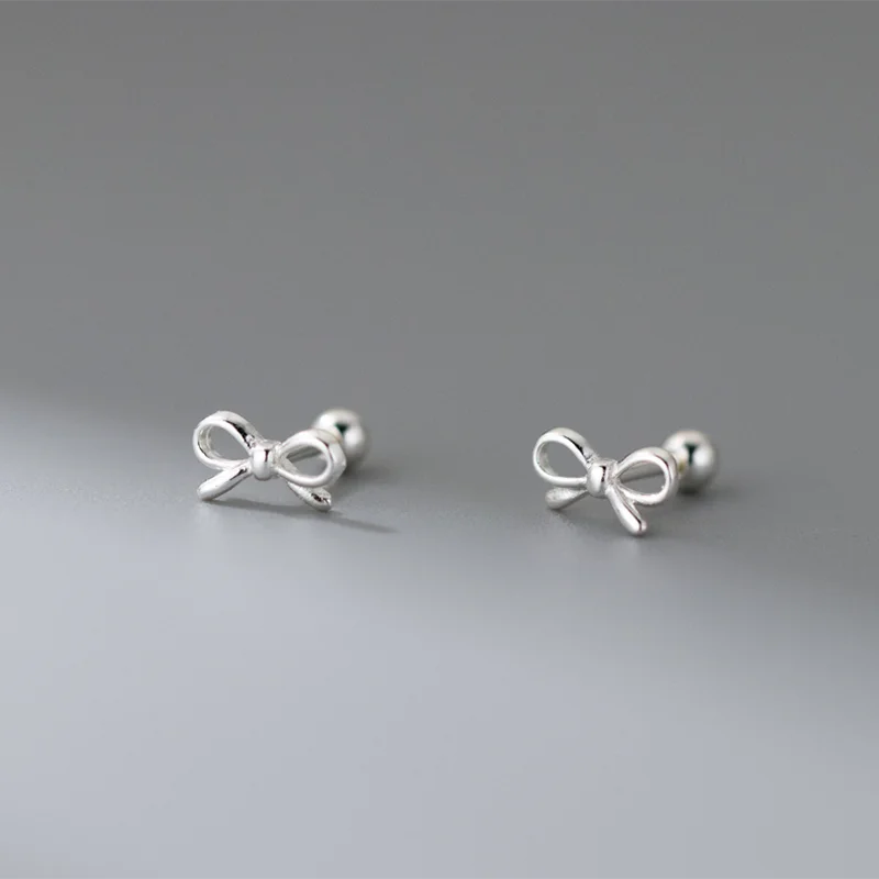 Bell Bow – Delicate Charm, 925 Sterling Silver Romantic Bow Screw Bead Earrings - 27 Trendstore