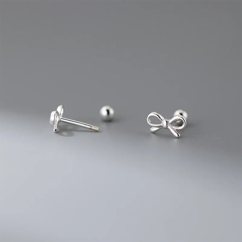 Bell Bow – Delicate Charm, 925 Sterling Silver Romantic Bow Screw Bead Earrings - 27 Trendstore