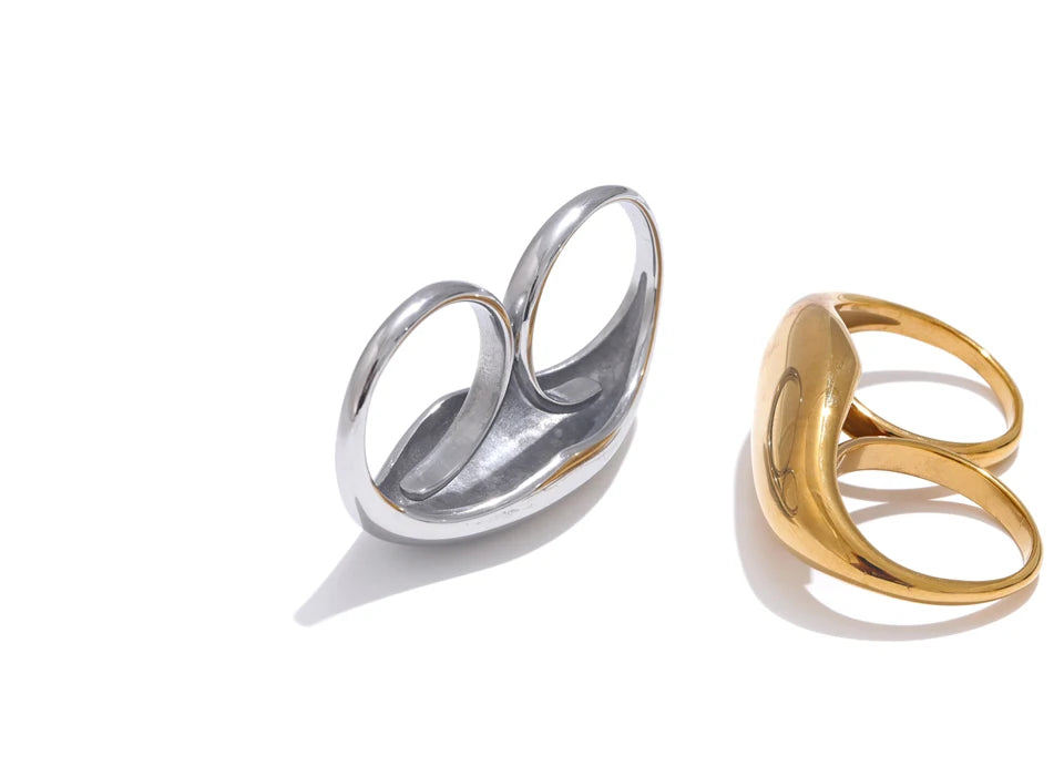 2Souls Stainless Steel Metal Double Finger Ring - 27 Trendstore