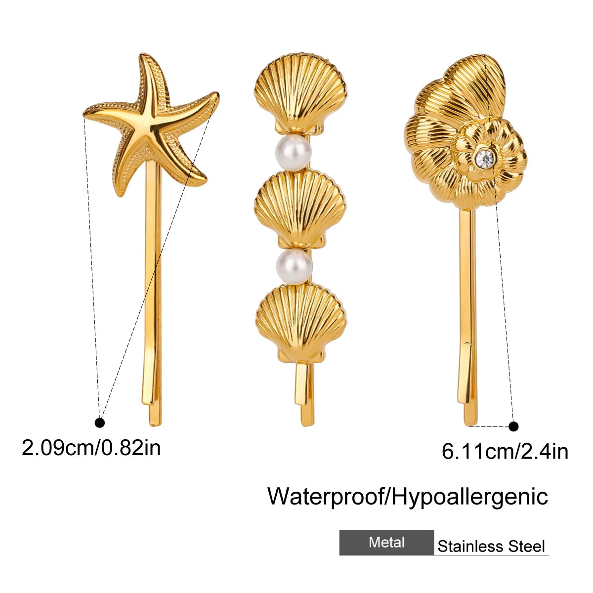 Ocean - Hair Pins Stainless Steel 18K Gold Plated - 27 Trendstore