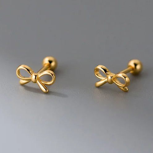 Bell Bow – Delicate Charm, 925 Sterling Silver Romantic Bow Screw Bead Earrings - 27 Trendstore