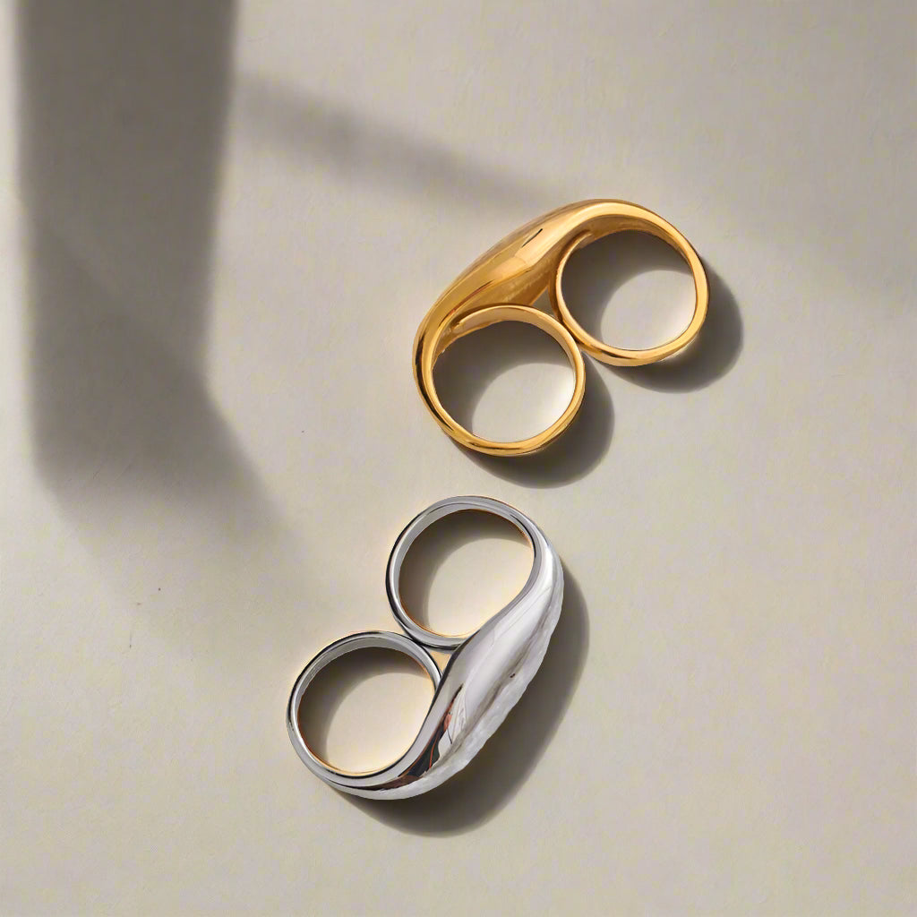 2Souls Stainless Steel Metal Double Finger Ring - 27 Trendstore