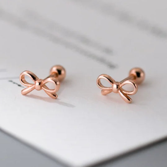 Bell Bow – Delicate Charm, 925 Sterling Silver Romantic Bow Screw Bead Earrings - 27 Trendstore